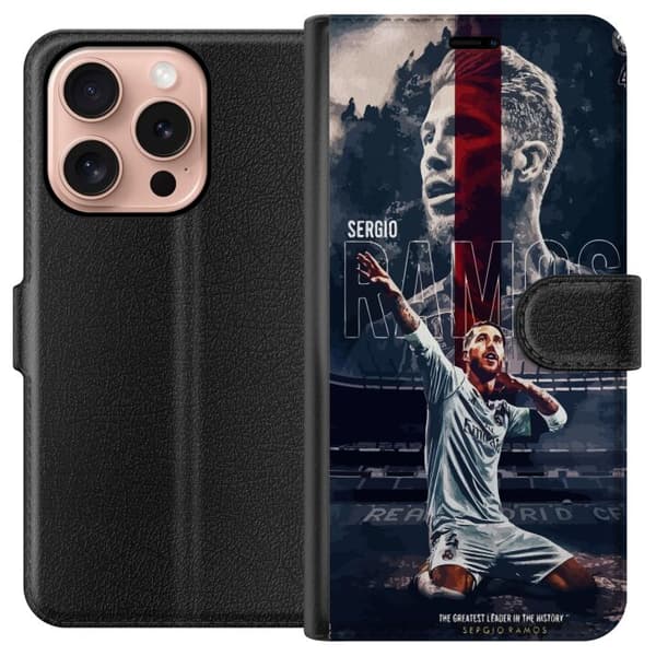 Apple iPhone 16 Pro Tegnebogsetui Ramos Fodboldlegende Motiv Spiller Real Madrid Spanien Tilbage Ikonisk Navn Fodboldstjerne Sport