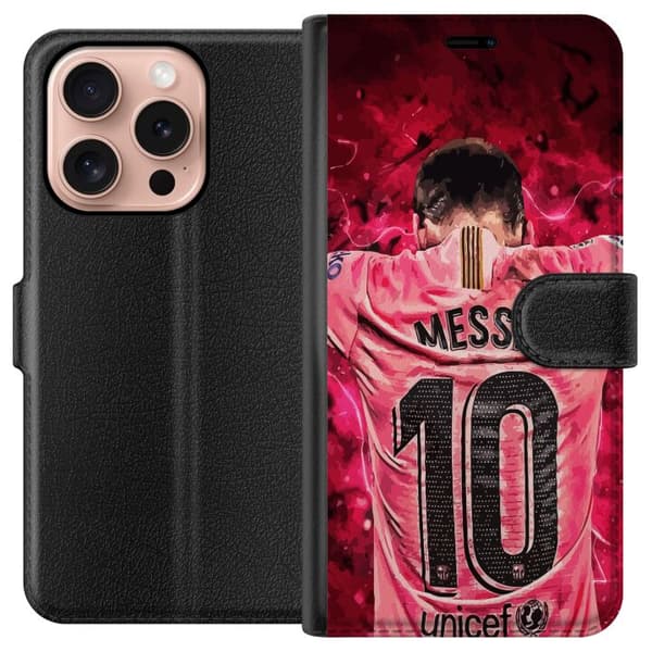 Apple iPhone 16 Pro Plånboksfodral Messi Fotboll Barcelona Argentina Motiv Legendarisk Spelare FC Barcelona Nummer 10 Sport Fotboll
