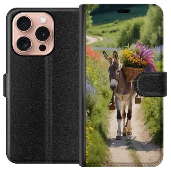 Apple iPhone 16 Pro Tegnebogsetui Æsel Dyremotiv Rolig Design Naturmotiv Populær Dekoration Humor Grafisk Dyretema Eksotisk