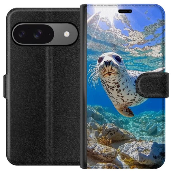 Google Pixel 9 Tegnebogsetui Salg Hav Svømning Dyremotiv Natur Vandmotiv Blåt Design Marin Tema Populært Motiv Dyreliv
