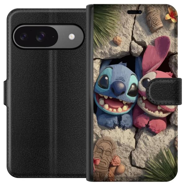 Google Pixel 9 Tegnebogsetui Stitch Angel Lilo & Stitch Motiv Disney Kærlighed Tegneseriekarakter Populær Blå Alien Sjov Disney-film
