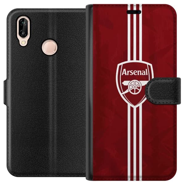 Huawei P20 lite Plånboksfodral Arsenal Emblem Fotboll Premier League Klubbmärke Röd Vit Ikoniskt Fans London Sport Motiv