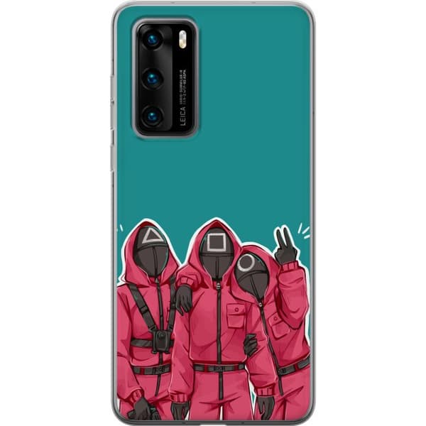 Huawei P40 Genomskinligt Skal Squid Game Karaktärer Grafisk Design Seriefigurer Populär TV Motiv Asiatisk Stil Spännande Trend