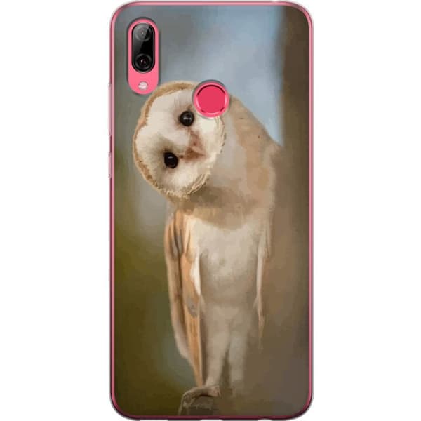 Huawei Y7 (2019) Genomskinligt Skal Uggla Nyfiken Blick Fågelmotiv Skog Natur Grafiskt Design Populärt Motiv Djur Tema Dekoration