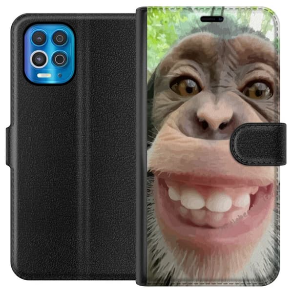 Motorola Edge S Plånboksfodral Chimp Selfie Rolig Grafisk Design Apa Djurmotiv Trend Roligt Motiv Populärt Urban Art Stil