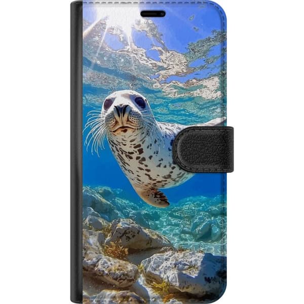 Motorola Moto G13 Plånboksfodral Säl Hav Simmande Djurmotiv Natur Vattenmotiv Blå Design Marint Tema Populärt Motiv Djurliv
