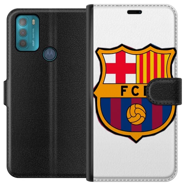 Motorola Moto G50 Tegnebogsetui FC Barcelona Emblem Fodbold Catalonien Blå Rød Klublogo Stolthed La Liga Fans Ikonsk Billede