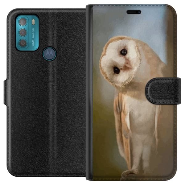 Motorola Moto G50 Lommeboketui Uggla Nysgjerrig Blikk Fuglemotiv Skog Natur Grafisk Design Populært Motiv Dyr Tema Dekorasjon