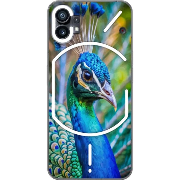 Nothing Phone (1) Genomskinligt Skal Påfågel Fjädrar Färgstark Design Fågelmotiv Exotiskt Grafiskt Motiv Natur Lyxig Dekoration