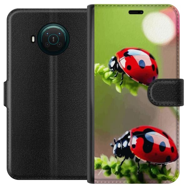 Nokia X10 Plånboksfodral Nyckelpiga Insekt Lycka Symbol Naturmotiv Populärt Grafiskt Motiv Dekoration Sommar Tur