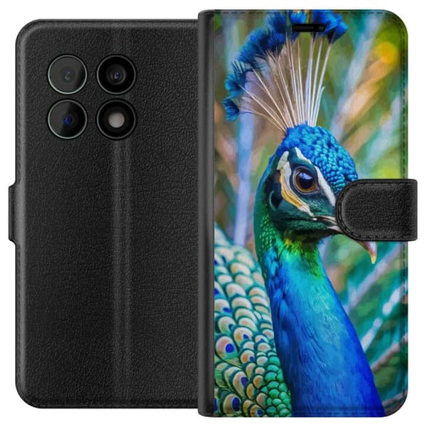 OnePlus 10 Pro Lommeboketui Påfugl Fjær Fargerik Design Fuglemotiv Eksotisk Grafisk Motiv Natur Luksuriøs Dekorasjon