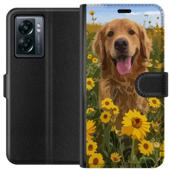 OnePlus Nord N300 Plånboksfodral Golden Retriever Solrosfält Hundmotiv Natur Sommar Design Populärt Hundras Familjefavorit