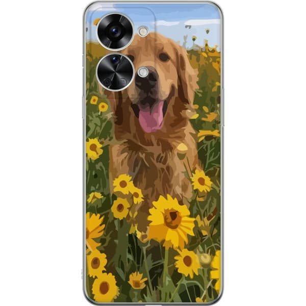 OnePlus Nord 2T Gennemsigtig cover Golden Retriever Solrosmark Hundemotiv Natur Sommer Design Populær Hunderace Familiefavorit
