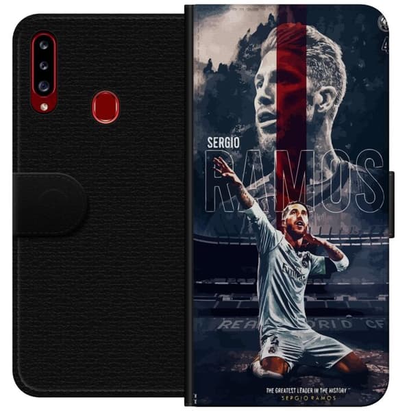Samsung Galaxy A20s Lommeboketui Ramos Fotballlegenden Motiv Spiller Real Madrid Spania Tilbake Ikonisk Navn Fotballstjerne Sport