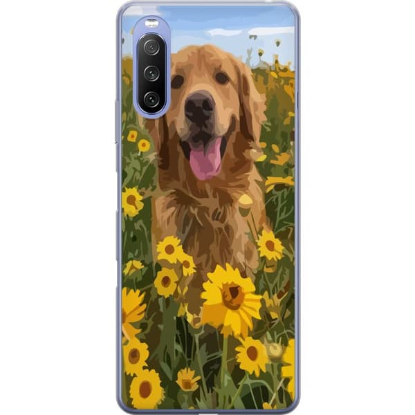 Sony Xperia 10 III Lite Gjennomsiktig deksel Golden Retriever Solsikkeåker Hundemotiv Natur Sommer Design Populær Hundras Favoritt i familien