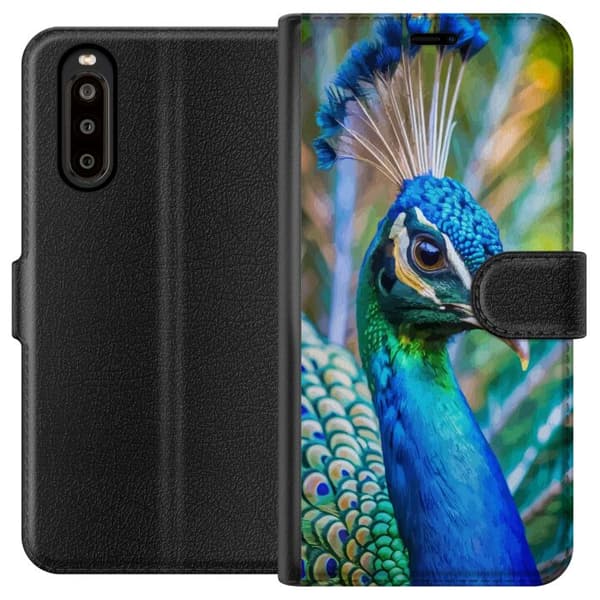 Sony Xperia 10 II Plånboksfodral Påfågel Fjädrar Färgstark Design Fågelmotiv Exotiskt Grafiskt Motiv Natur Lyxig Dekoration