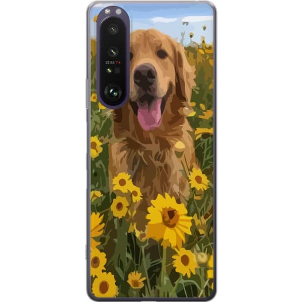 Sony Xperia 1 III Läpinäkyvä kuori Kultainennoutaja Auringonkukkapelto Koiramotiivi Luonto Kesä Suunnittelu Suosittu Koirarotu Perheen suosikki