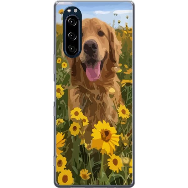 Sony Xperia 5 Genomskinligt Skal Golden Retriever Solrosfält Hundmotiv Natur Sommar Design Populärt Hundras Familjefavorit