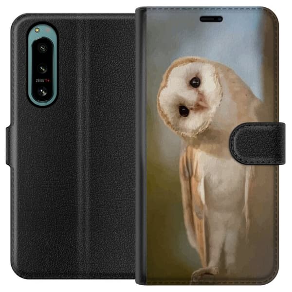 Sony Xperia 5 IV Plånboksfodral Uggla Nyfiken Blick Fågelmotiv Skog Natur Grafiskt Design Populärt Motiv Djur Tema Dekoration