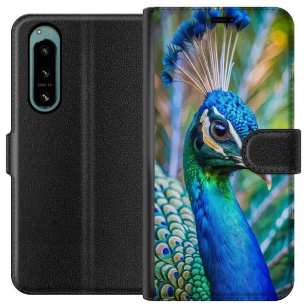 Sony Xperia 5 IV Lommeboketui Påfugl Fjær Fargerik Design Fuglemotiv Eksotisk Grafisk Motiv Natur Luksuriøs Dekorasjon