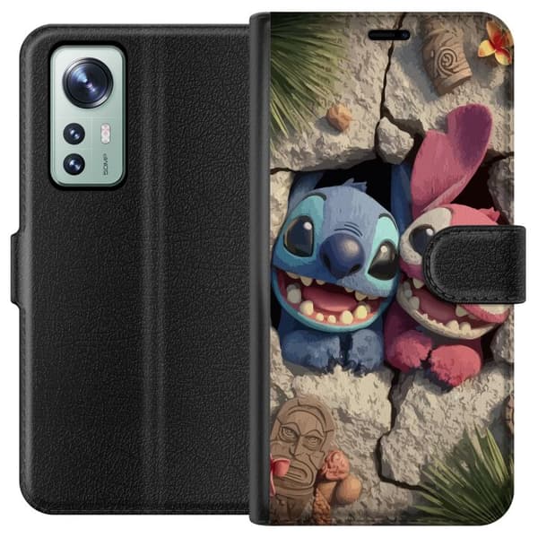 Xiaomi 12 Plånboksfodral Stitch Angel Lilo & Stitch Motiv Disney Kärlek Seriefigur Populär Blå Alien Rolig Disneyfilm