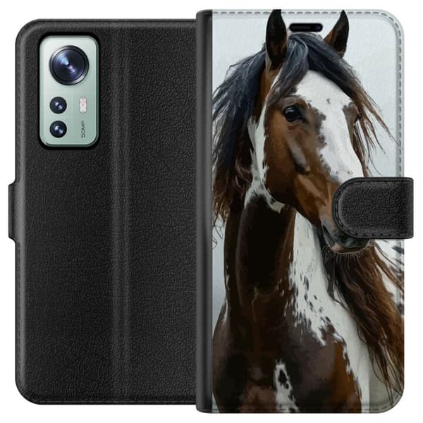 Xiaomi 12 Tegnebogsetui Hest Dyrsmotiv Grafisk Design Natur Kraftfuldt Motiv Populært Vægkunst Dyretema Ridning