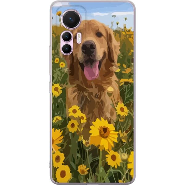 Xiaomi 12 Lite Gjennomsiktig deksel Golden Retriever Solsikkeåker Hundemotiv Natur Sommer Design Populær Hundras Favoritt i familien