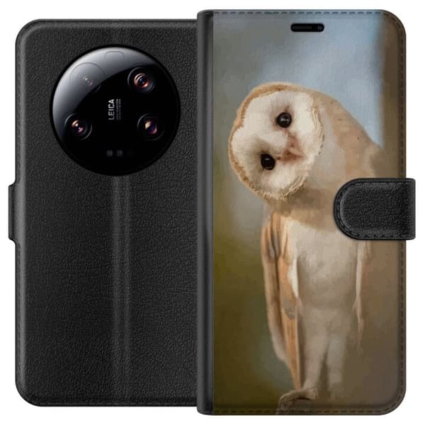Xiaomi 13 Ultra Plånboksfodral Uggla Nyfiken Blick Fågelmotiv Skog Natur Grafiskt Design Populärt Motiv Djur Tema Dekoration