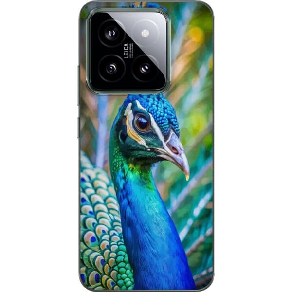 Xiaomi 14 Läpinäkyvä kuori Pavun Sulat Värikäs Design Lintuaihe Eksoottinen Graafinen Suunnittelu Luonto Ylellinen Koristelu