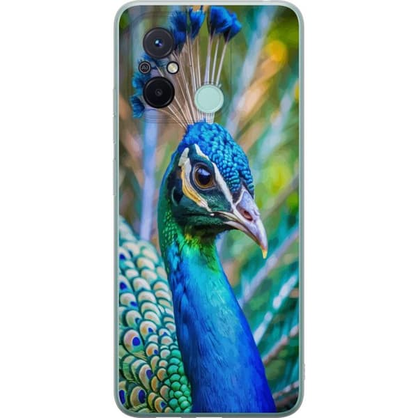 Xiaomi Redmi 12C Genomskinligt Skal Påfågel Fjädrar Färgstark Design Fågelmotiv Exotiskt Grafiskt Motiv Natur Lyxig Dekoration
