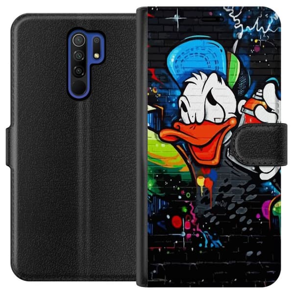 Xiaomi Redmi 9 Plånboksfodral Kalle Anka Graffiti Disney Design Roligt Barn Motiv Färg Grafisk Populär Serie Ikonisk Disneyfigur