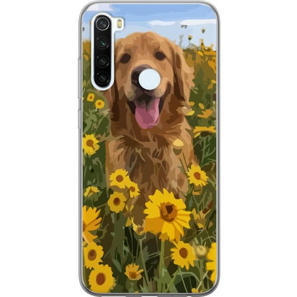 Xiaomi Redmi Note 8 Genomskinligt Skal Golden Retriever Solrosfält Hundmotiv Natur Sommar Design Populärt Hundras Familjefavorit