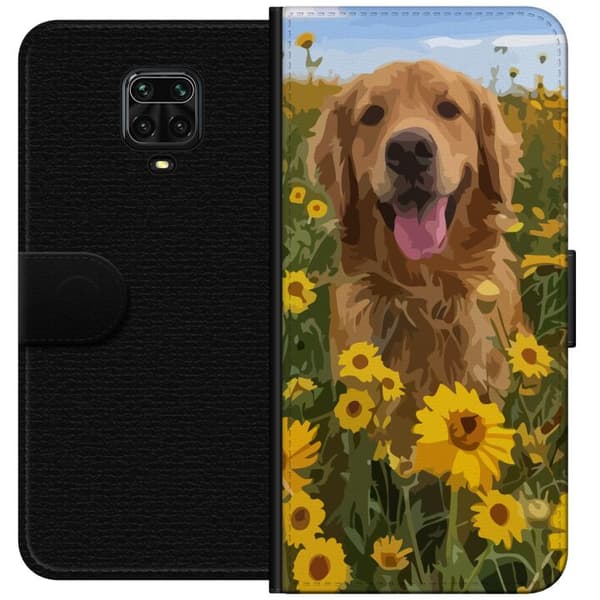 Xiaomi Redmi Note 9S Tegnebogsetui Golden Retriever Solrosmark Hundemotiv Natur Sommer Design Populær Hunderace Familiefavorit