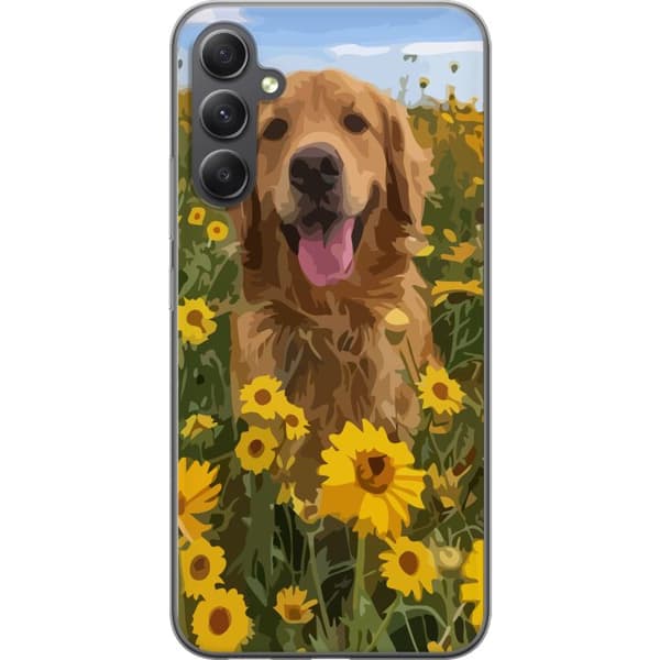 Samsung Galaxy A35 Gennemsigtig cover Golden Retriever Solrosmark Hundemotiv Natur Sommer Design Populær Hunderace Familiefavorit