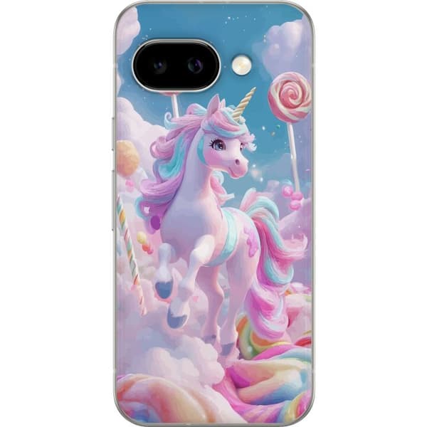 Google Pixel 9a Genomskinligt Skal Enhörning Candy Pastell Kawaii Motiv Söt Populär Färg Grafiskt Trend Barn Motiv Fantasy Art