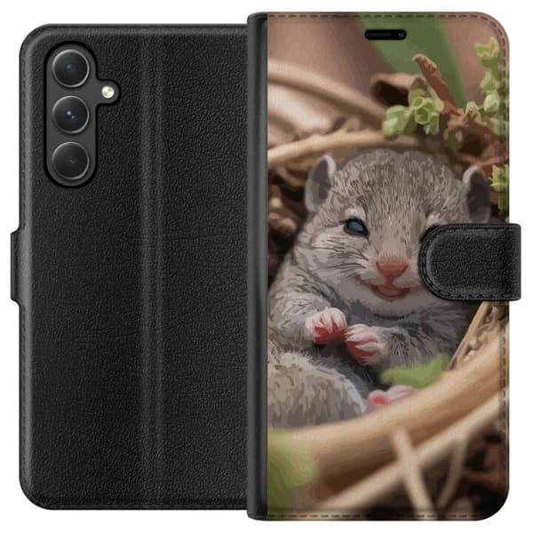 Samsung Galaxy A35 Plånboksfodral Råtta Leende Djurmotiv Stadsmotiv Urban Grafisk Design Populärt Roligt Motiv Art Stil