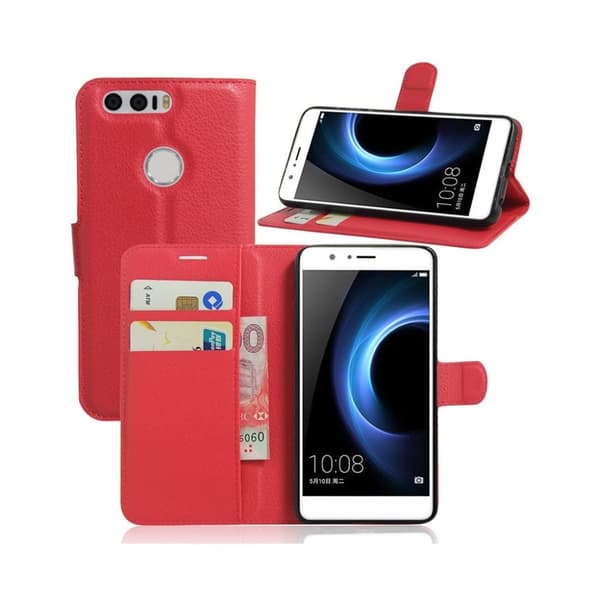 Mankell Huawei Honor 8 Litchi Texture Leather Case - Red Orange