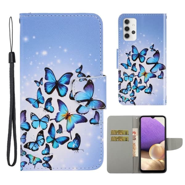 Wonderland Samsung Galaxy A32 Läppäkotelo - Blue Butterflies