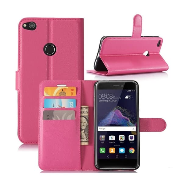 Huawei Honor 8 Lite litchi läderfodral - Varm rosa