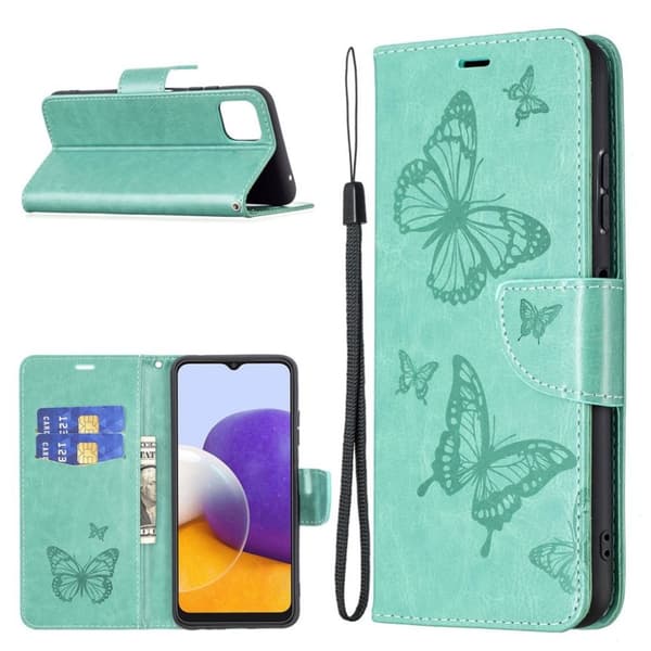 Butterfly läder Samsung Galaxy A22 5G fodral - Grön