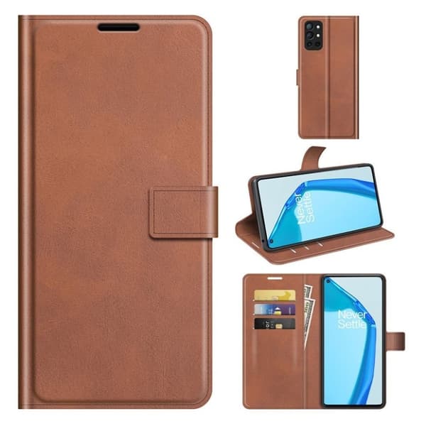 Hållbart konstläder OnePlus 9R fodral med plånbok - Brun