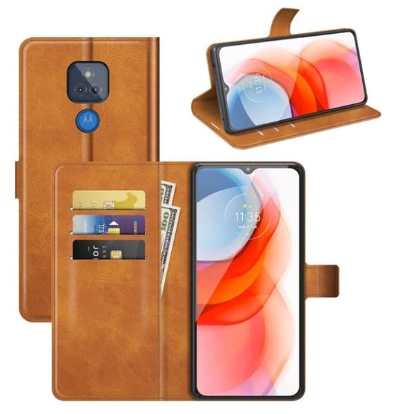 Hållbart konstläder Motorola Moto G Play (2021) fodral med plånbok - Gul