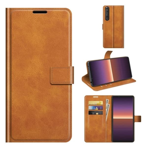 Hållbart konstläder Sony Xperia 1 III fodral med plånbok - Orange