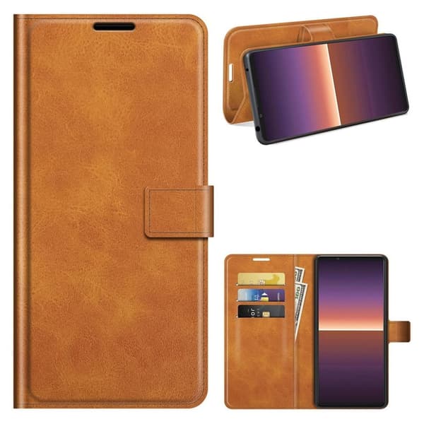 Hållbart konstläder Sony Xperia 1 III fodral med plånbok - Orange