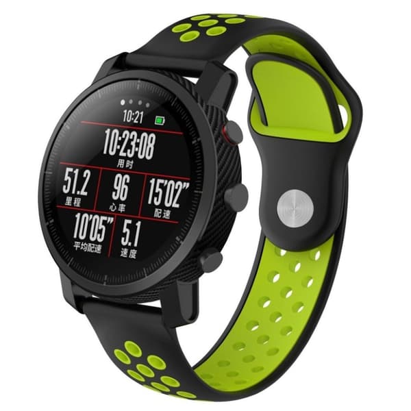 Fossil Q MARSHAL Gen2 / Huami Amazfit Watch 2/1 klockarmband silikon värmeavledande dubbelfärgad urholkad design - Svart och grön