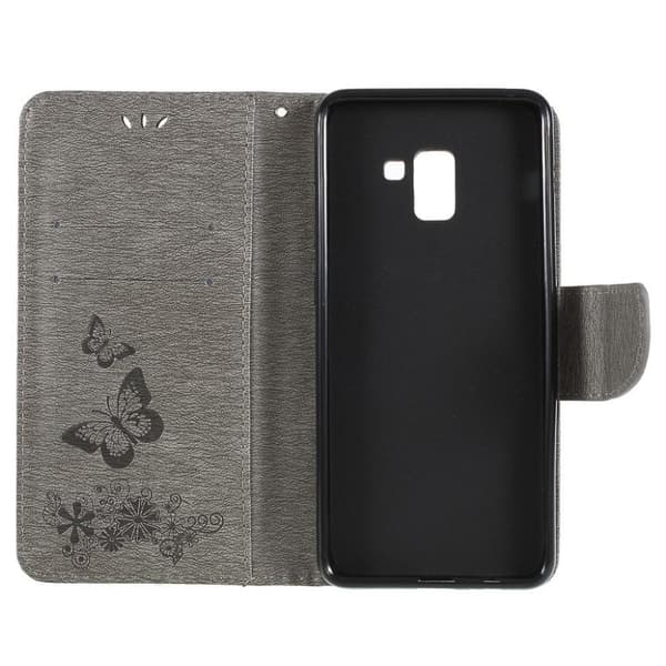 Butterfly läder Samsung Galaxy A8 (2018) fodral - Silver/Grå