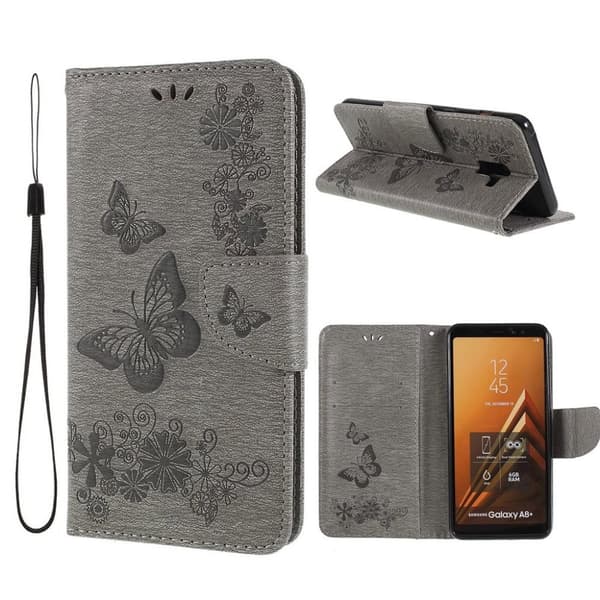 Butterfly läder Samsung Galaxy A8 (2018) fodral - Silver/Grå