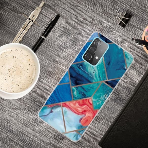 Marmormotiv Samsung Galaxy A82 5G skal - Blå Och Orange Marmor