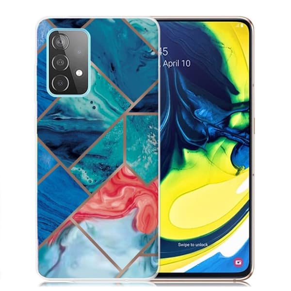 Marmormotiv Samsung Galaxy A82 5G skal - Blå Och Orange Marmor