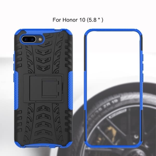 Huawei Honor 10 mobilskal hårdplast TPU material utfällbart ställ däckdesign - Blå